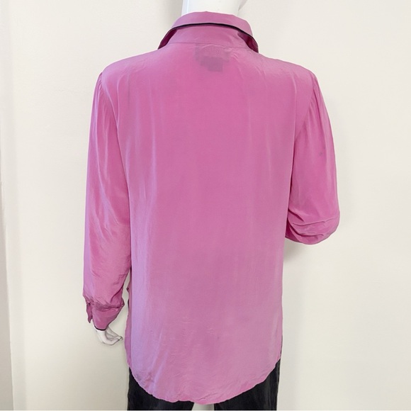 Bob Mackie Wearable Art Pink Button Down Silk Shirt with Peacock Design - Picture 3 of 6